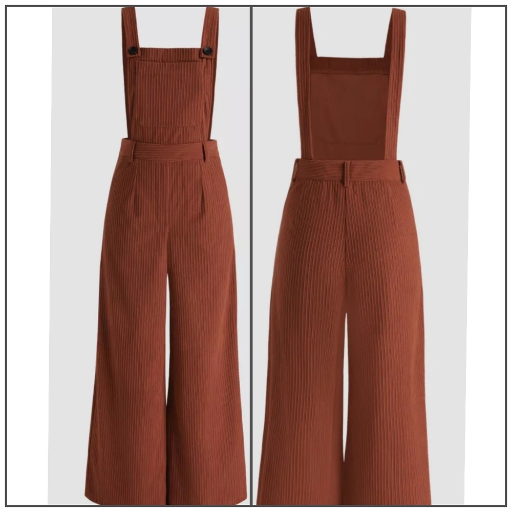 Burnt Orange Corduroy Jumpsuit Overalls Wide Leg XL
